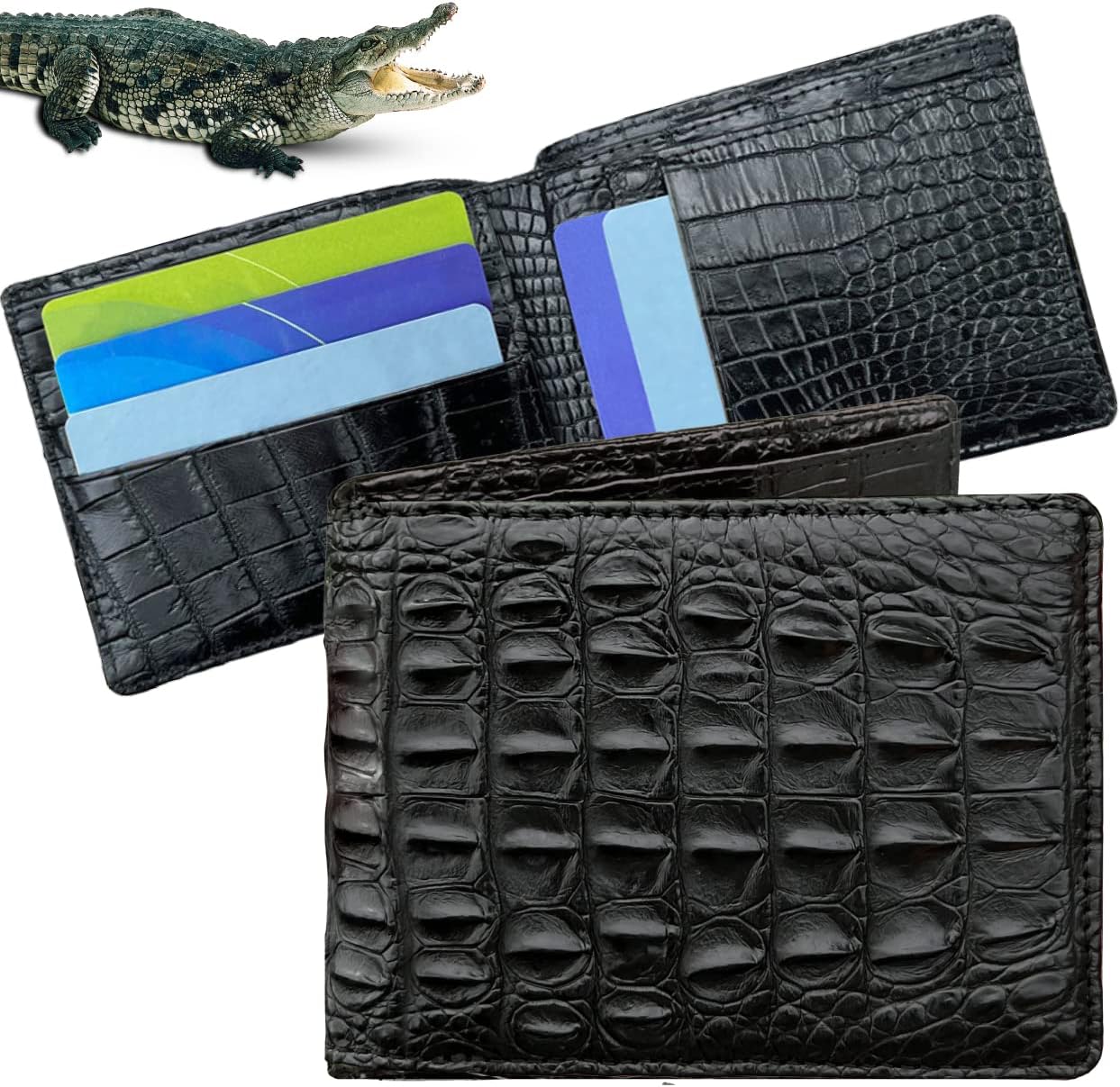 Genuine Brown Crocodile Leather Bifold Wallet For Men – Handmade, RFID Blocking, Billfold With Coin Pocket, Vintage Style