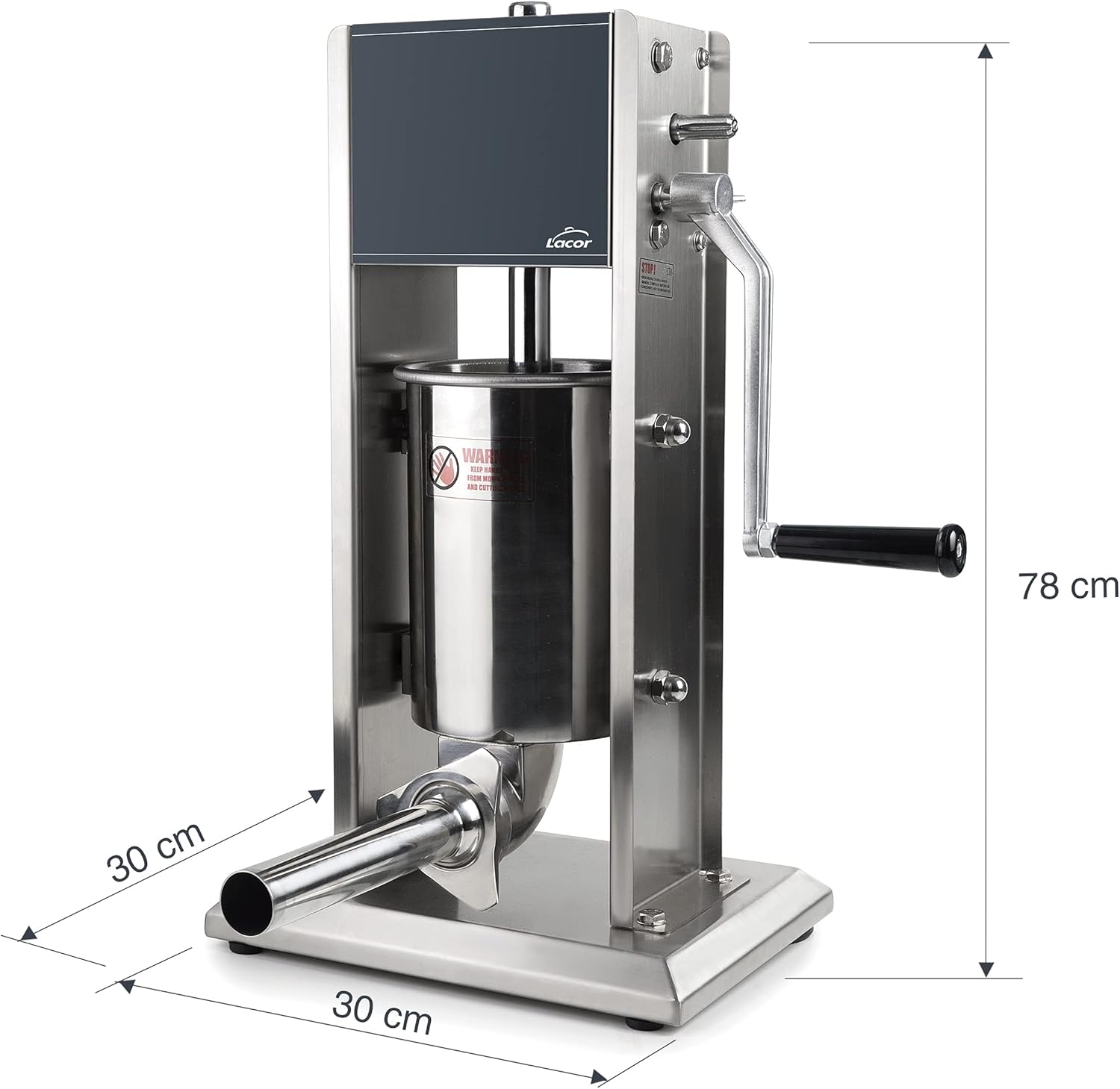 Lacor 60257 Professional Manual, Meat Mincer, Funnel Machine, Stainless Steel, Two Speeds, 90° Tilting Container, Includes Nozzles, 7 L, 18/10
