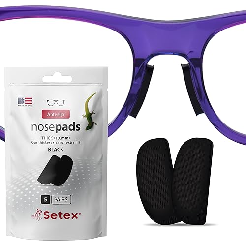Setex Gecko Grip 1.8mm Thick Anti Slip Eyeglass Nose Pads, (5 Black Pair) USA Made, 2500 Innovative Microstructured Fibers per Nose Pad, 1.8mm x 7mm x 16mm