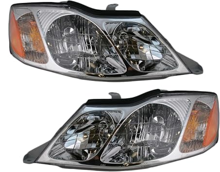 Driver and Passenger Side Headlight Assembly Set Chrome Housing Halogen for 2000-2004 Toyota Avalon