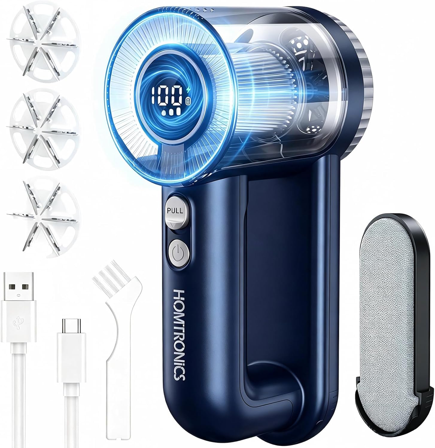 Homtronics Rechargeable 2-in-1 Lint Remover with Digital LED Display-Blue