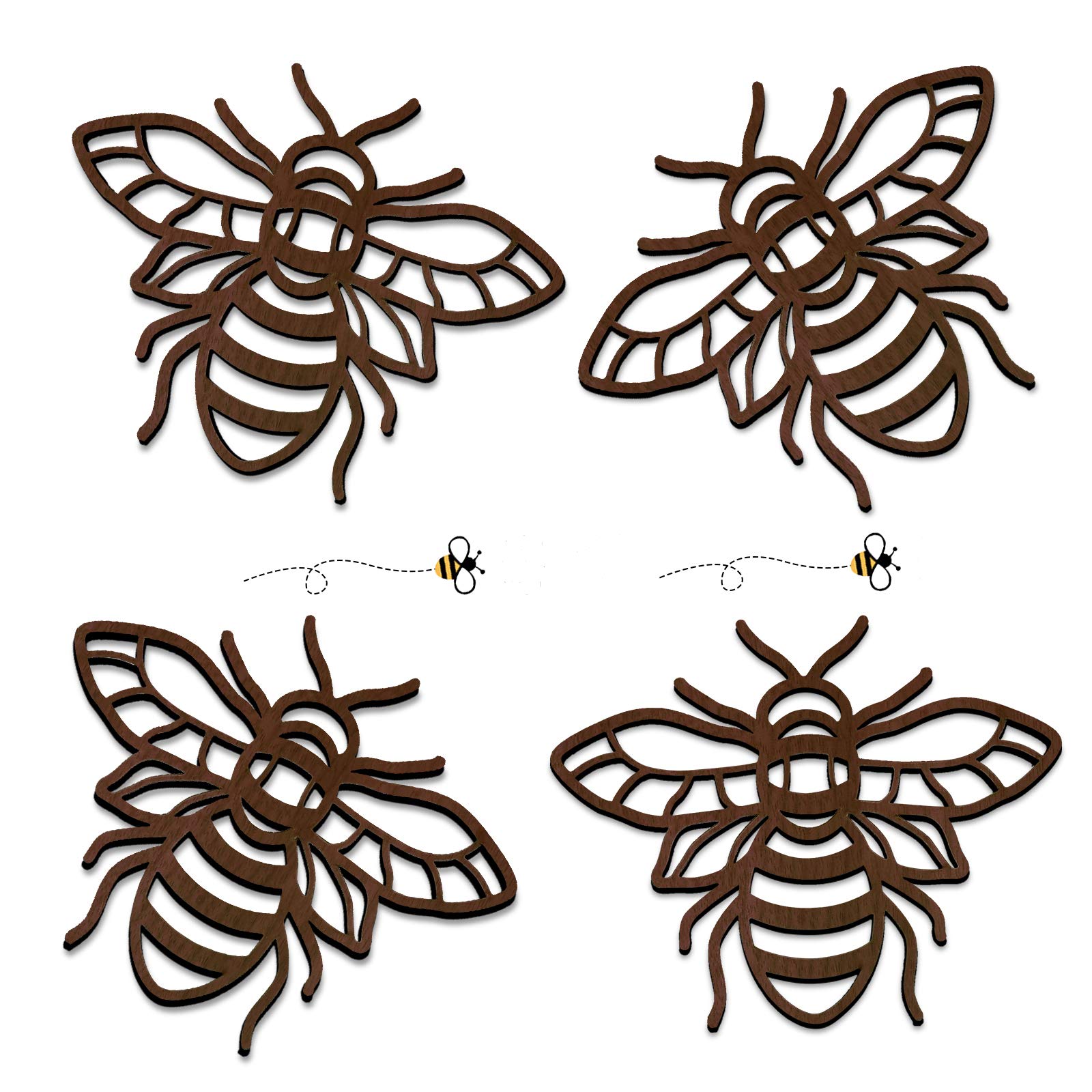 Bee Coasters Wooden Honeybee Drinks Coasters Bee Lovers Collection Walnut Veneered Bumble Bee Housewarming Gifts Set of 4