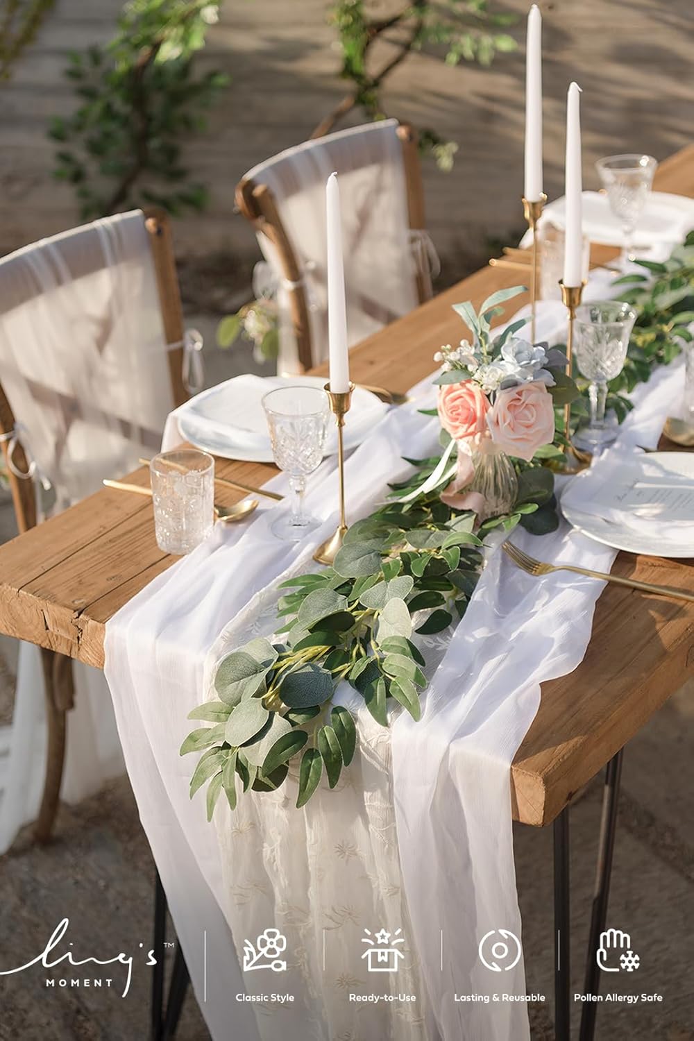 Ling's Moment Eucalyptus Garland for Table, 5.9ft Green Fake Eucalyptus Wreaths with Willow, 2pcs Real Touch Leaf Garland for Wedding Centerpieces Arch Rehearsal Dinner Bridal Shower