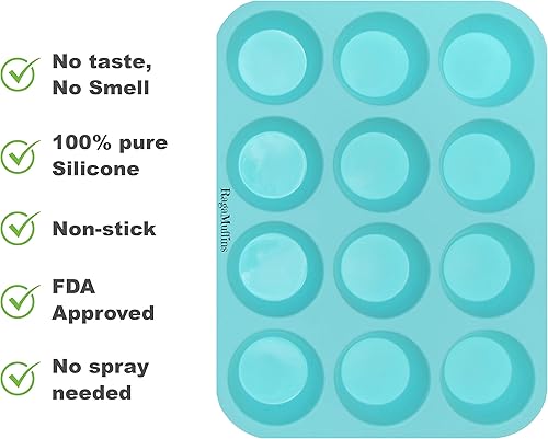 Miniatura 3 de PDTXCLS HOMIEBUDS - Molde de silicona para hornear magdalenas, magdalenas, 12 tazas, 100% antiadherente, sin BPA, silicona de grado alimenticio en