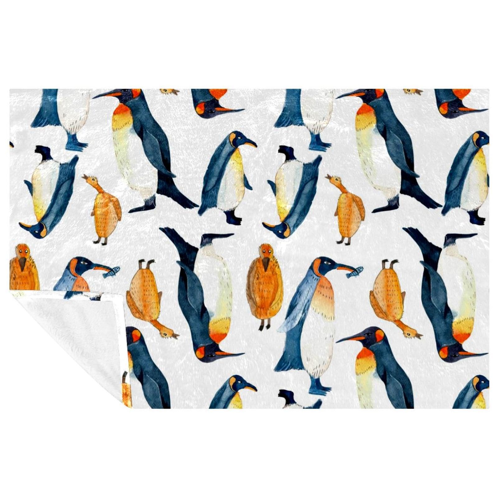 Couverture pingouins aquarelle plaid lit et canapé doux 150x100cm
