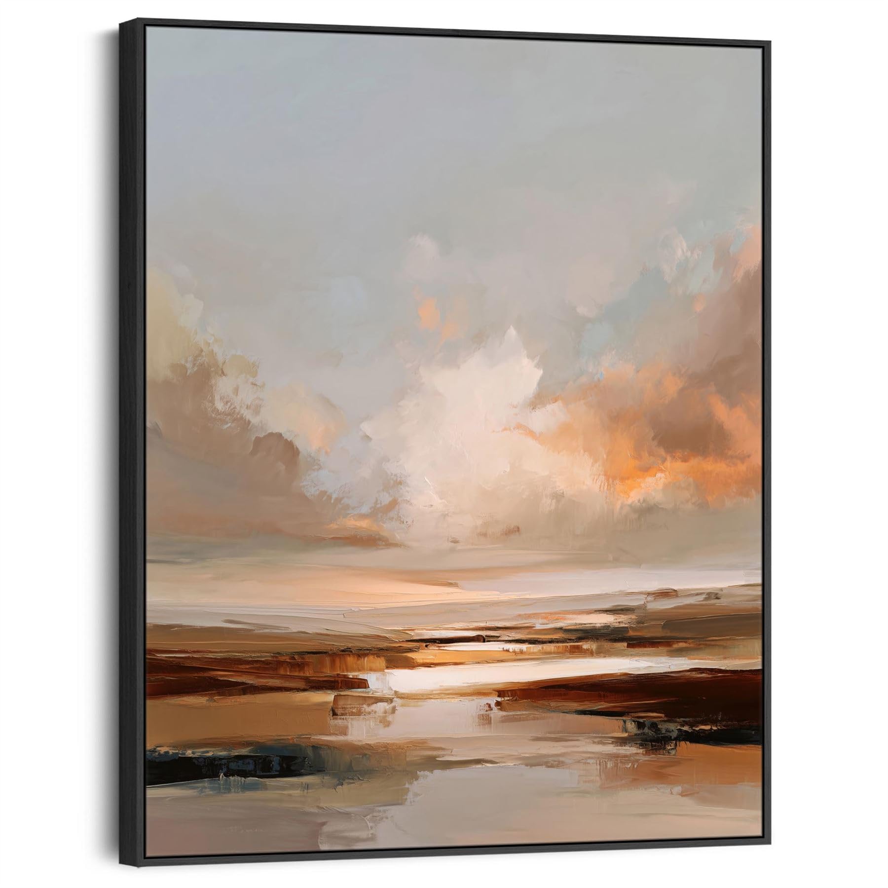 Wallfillers Abstract Landscape - Umber Rust Sunrise Framed Wall Art Print (69cm x 84cm)