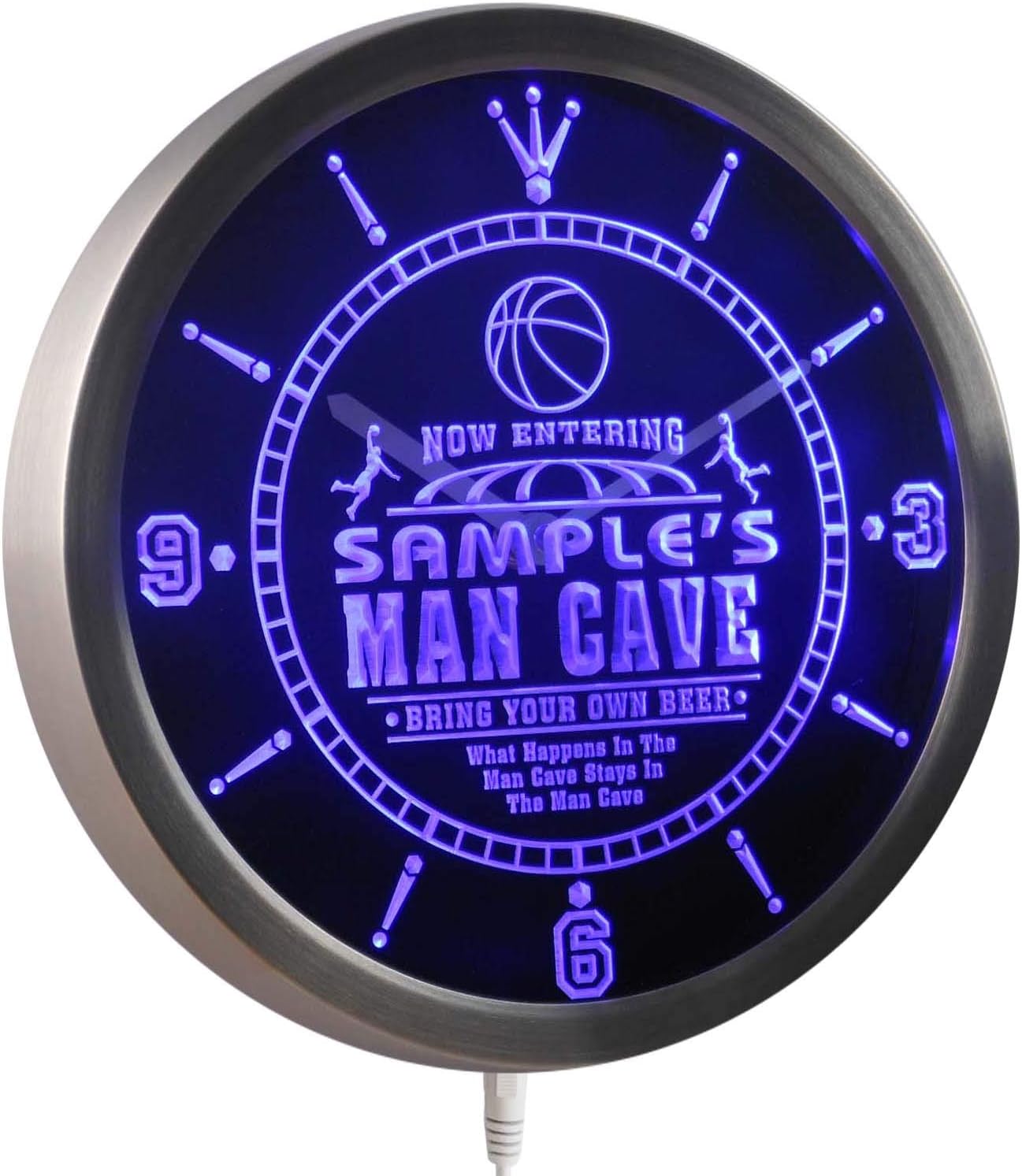 AdvPro ncqc-tm Name Personalized Custom Man Cave Basketball Bar Neon Sign LED Wall Clock