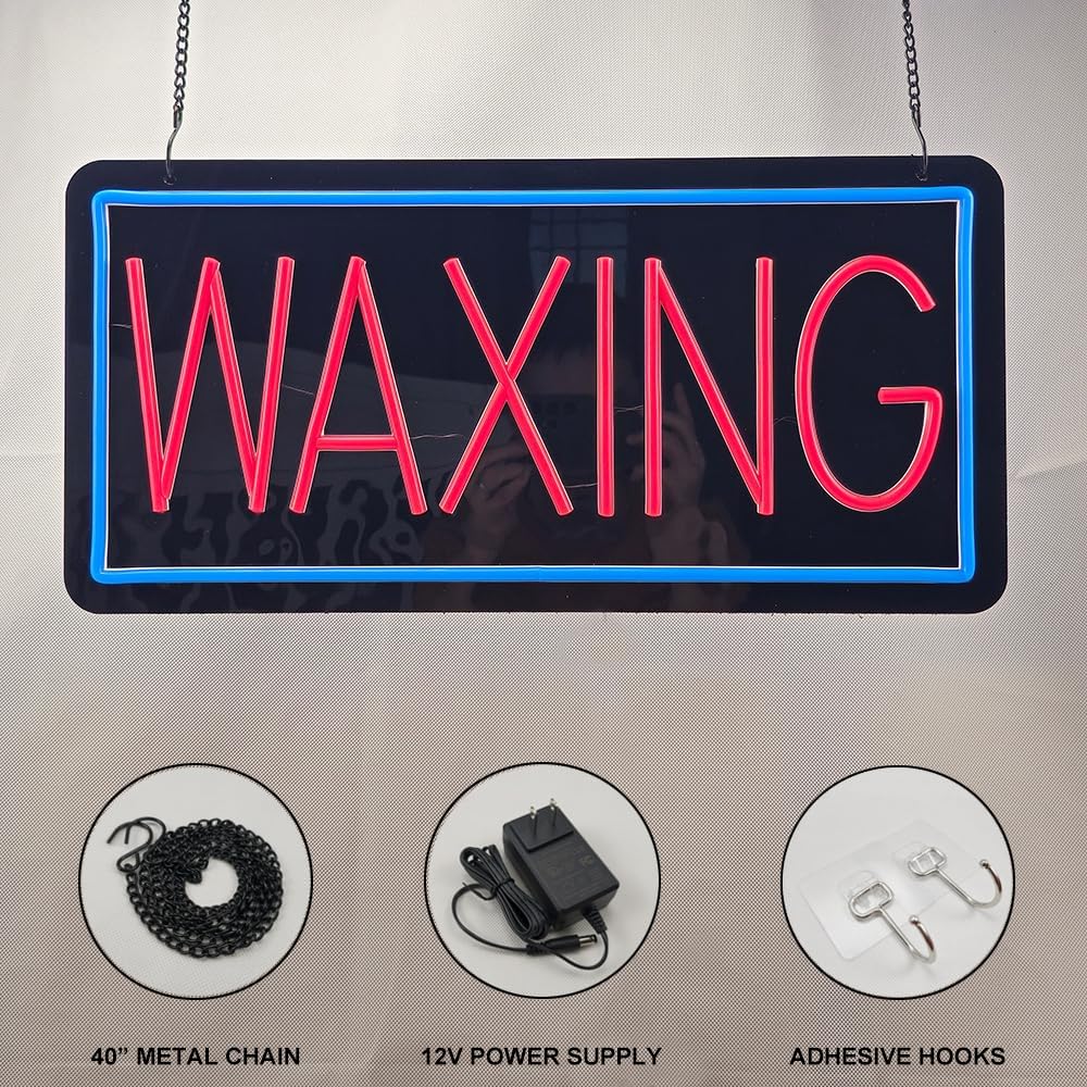Waxing Sign for Salon, Waxing Neon Sign for Salon Waxing LED Signs Light up Signs, Pure Acrylic Display Board. 19” x 9.5” (Black Board)