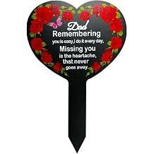 OZIO Heart Memorial Plaque Stake Sympathy Grave Markers Metal Grave Stake Decoration for Mom Dad Cemetery Outdoors Yard Garden Dad-Flower