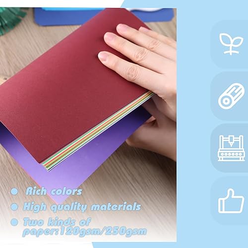 Miniatura 3 de BOOKNOW 50 piezas de papel de color, incluye 40 hojas de papel de construcción de 4.23 oz/m² y 10 hojas de cartulina de colores surtidos de 8.82