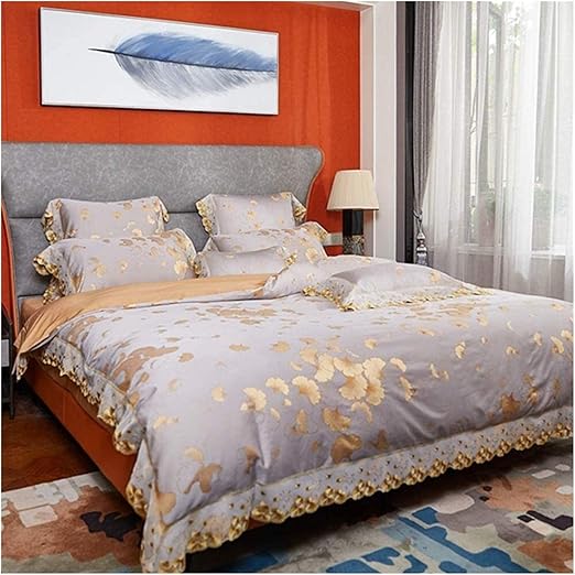 Bedding Comforter Set, 4 Pieces Bedding Set, Duvet Cover Soft Satin Cotton Luxury