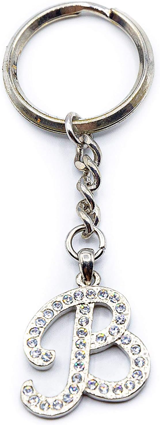 Stephanie Imports Chrome Plated Letter T Keychain Ring With Swarovski Crystals