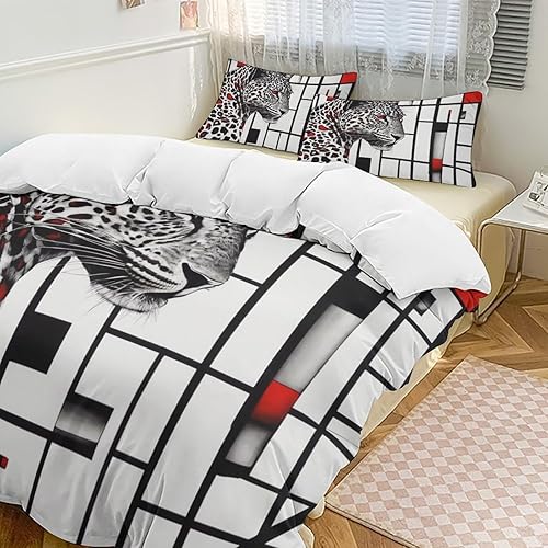 Miniatura 2 de ZGDPBYF Juego de edredón  Juego de edredón de ropa de cama de guepardo de animales salvajes, juegos de edredón de cama tamaño Queen con retazos