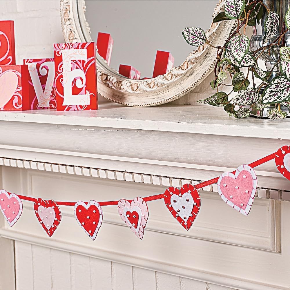 Layered Felt Heart Garland for Valentine's Day (6 feet Long) Handmade Rustic Home Decor