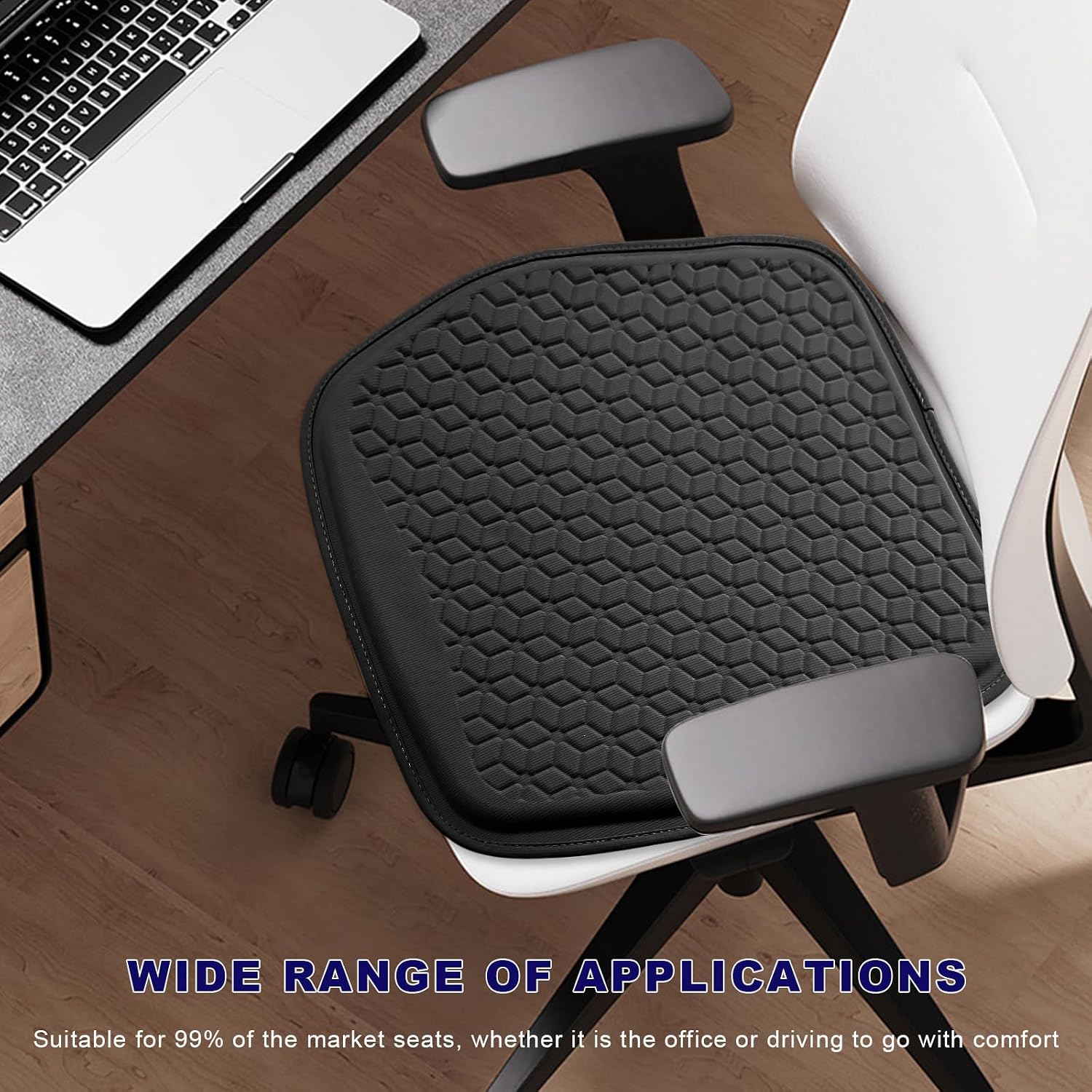 Gel Car Seat Cushion, Non-Slip Breathable Automotive Front Seat Bottom Cushion Pad, Comfortable & Cooling Seats Cover Interior Mat for Sedans SUVs Trucks, Car Accessories (Black)
