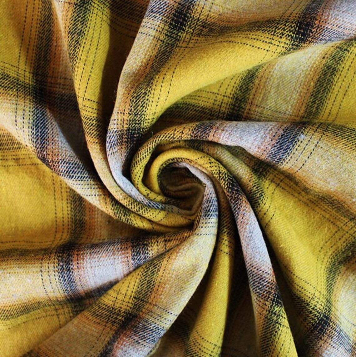 Glamour Secrets Mustard Yellow Tartan Fabric - Soft Brushed Polycotton Tartan Check Jacquard Material