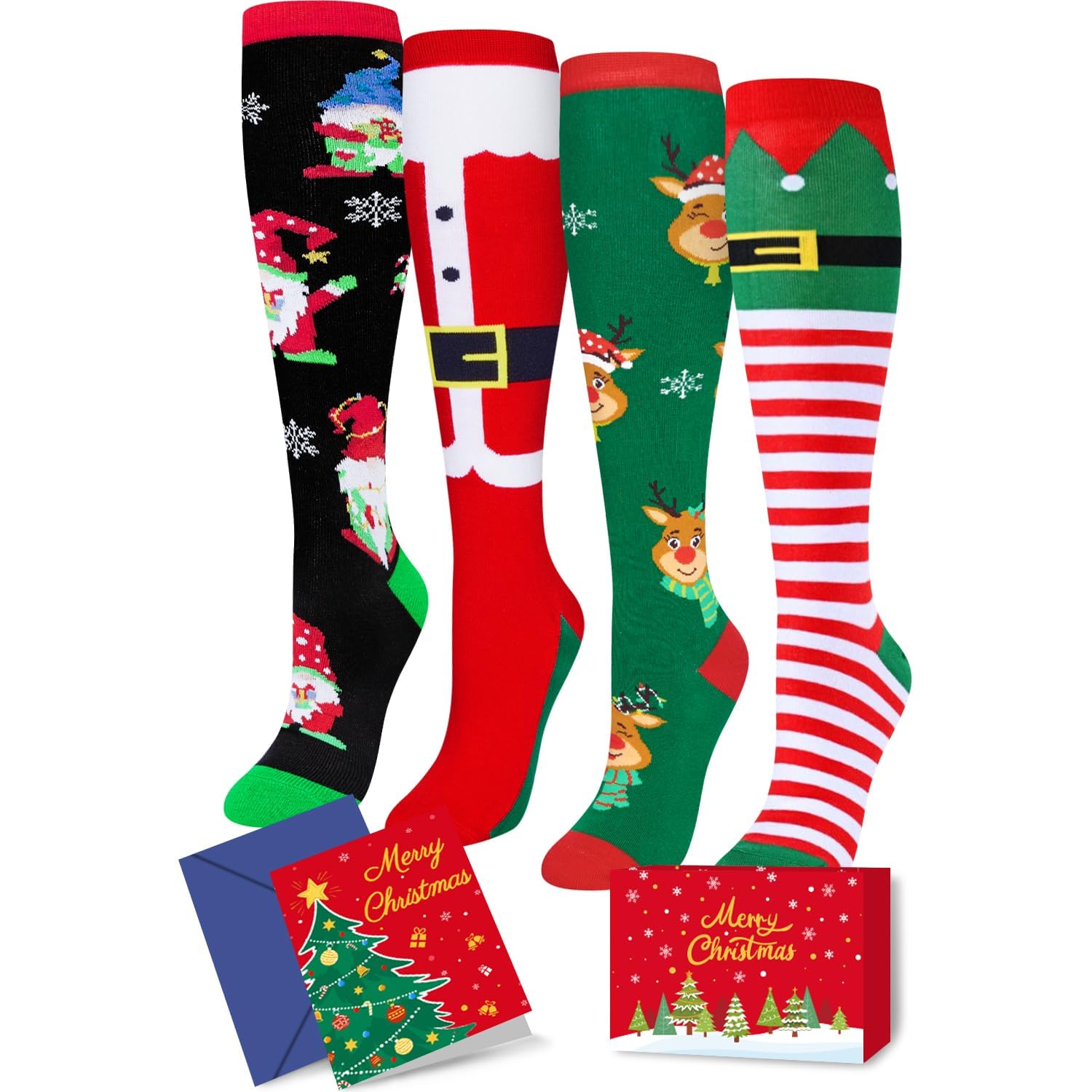HAPPYPOP Christmas Gifts Stocking Socks for Teen Girls - Christmas Knee High Stocking with Greeting Card