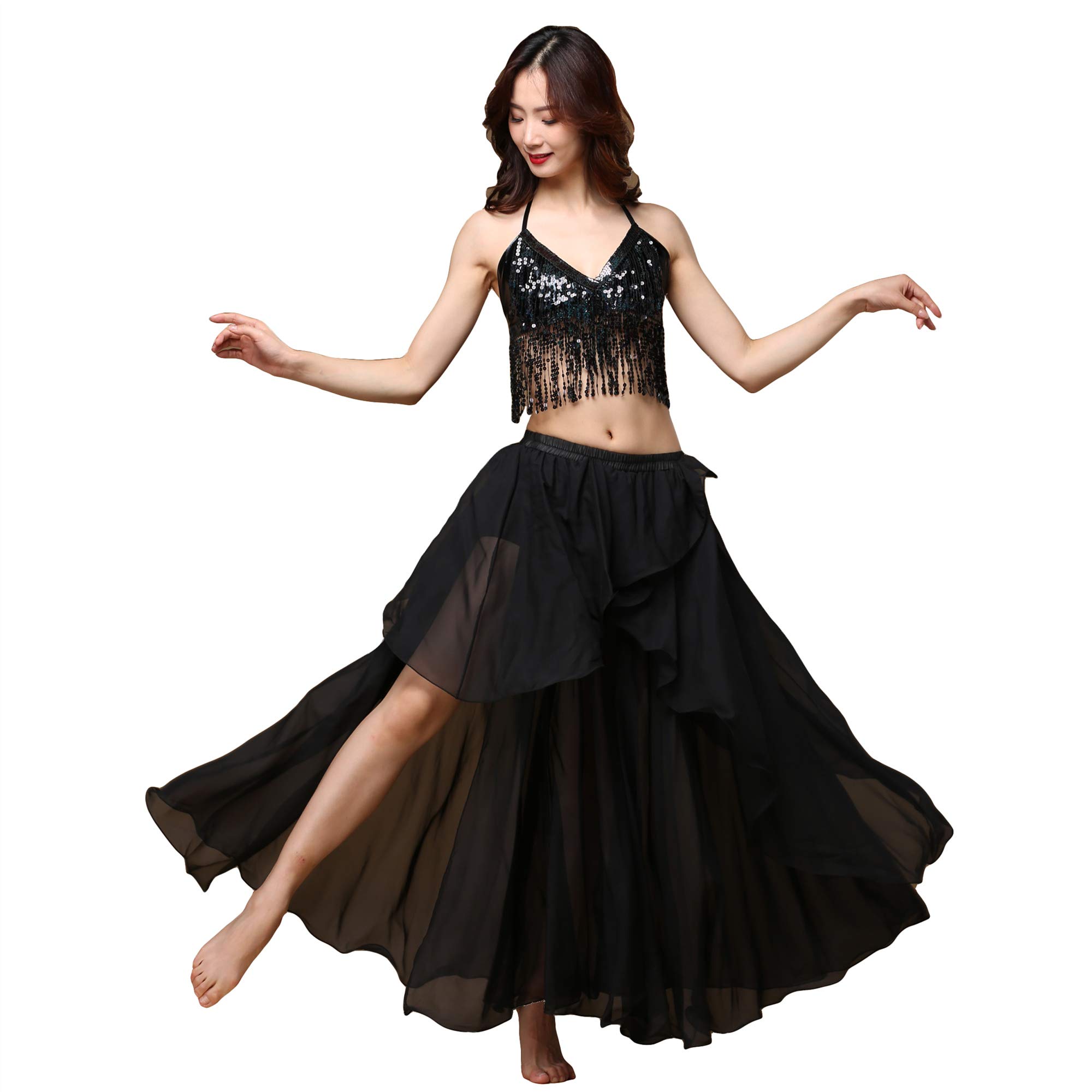 WuchiealWoman Belly Dance Skirt Belly Dancing Costume Split Tribal Maxi Full Skirts Middle Eastern Dance Slit skirt