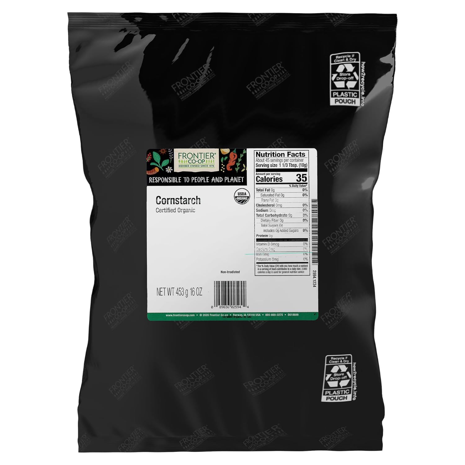 Frontier Co-op Organic Cornstarch 1 lb - Pure Non-GMO Thickener for Baking, Sauces & Gluten-Free Recipes