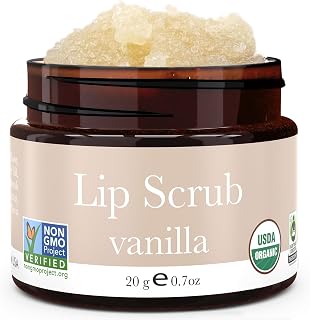 Beauty by Earth USDA Organic Vanilla Lip Scrub - Natural Exfoliator for Dry Chapped Lips, Moisturizing Sugar Scrub Made in USA