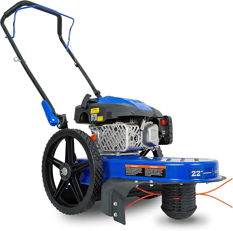 BILT HARD cortadora de césped de cuerda, 170 cc, 4 ciclos, cortadora de césped de cerdo con cepillo de gas, diámetro de corte de 22 pulgadas, desmalezador de empuje con ruedas planas de 14 pulgadas, desbrozadora para granja, césped, patio