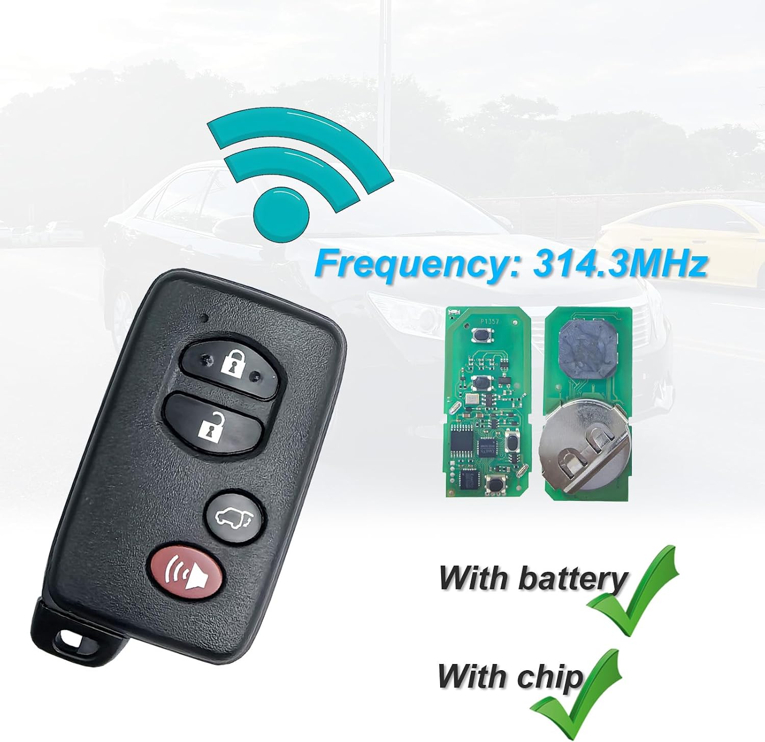 Smart Car Key fob Replacement fits for Toyota Highlander 2008-2014 RAV4 2007-2011 Sequoia 2007-2011 Keyless Entry Remote HYQ14AAB 89904-48110