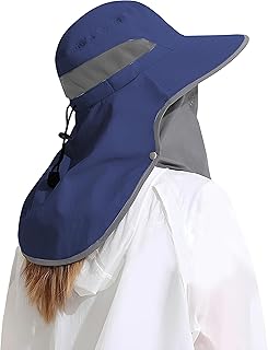 Outdoor Sun Hat Detachable Neck Face Flap UPF 50+UV Protection Visor Fishing Hats with Neck Flap for Men & Women
