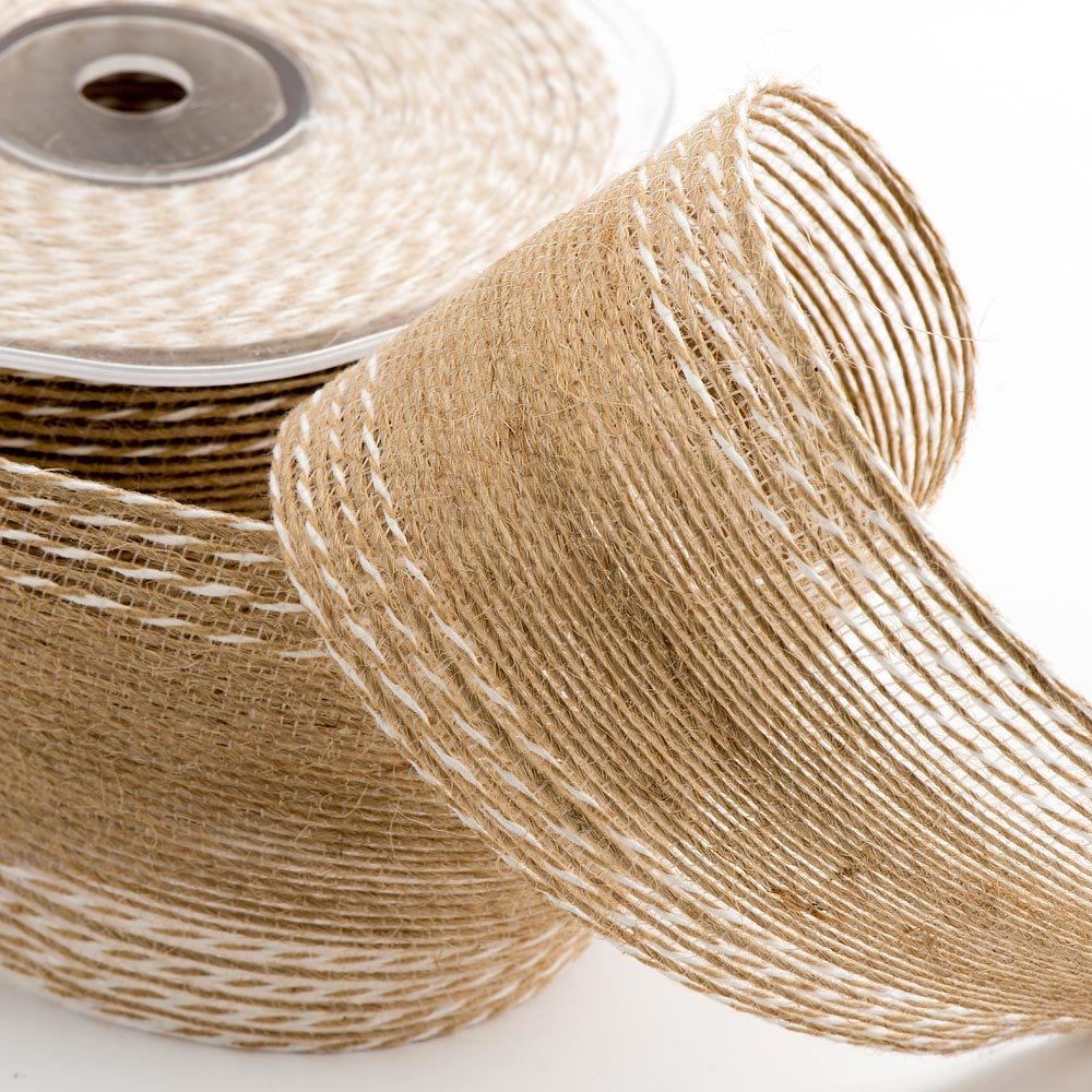 Natural Stitched Hessian Ribbon - 50mm x 10 Metres