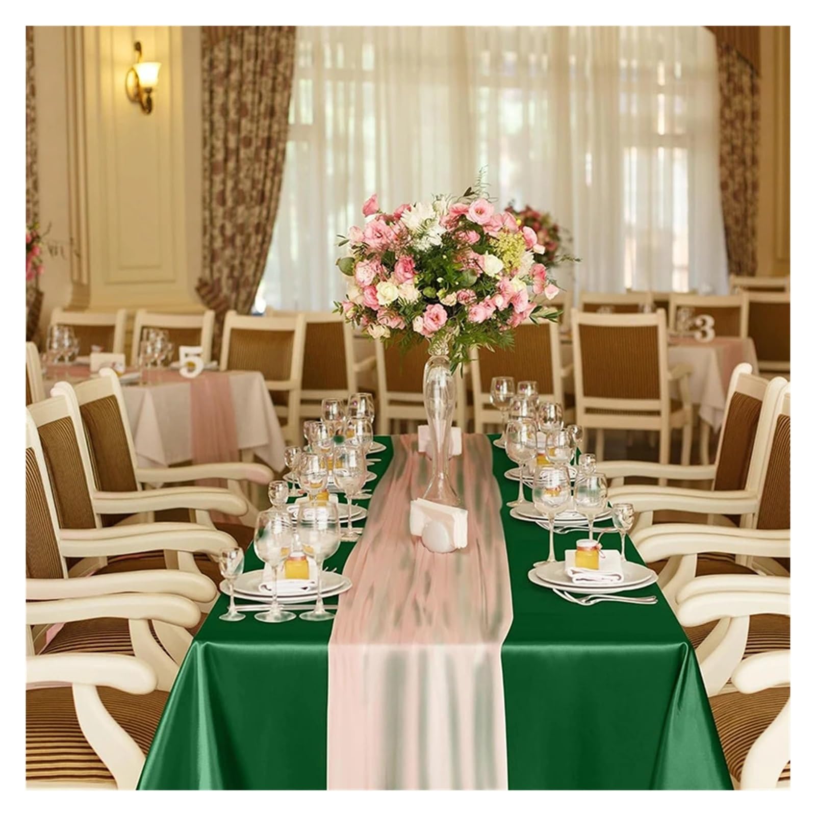 LuMOUzhou Reusable Rectangle Satin Tablecloth Satin Rectangle Tablecloth Multicolor 145x100-335cm For Wedding Party Banquet(Grün,145x180cmX1Pcs)