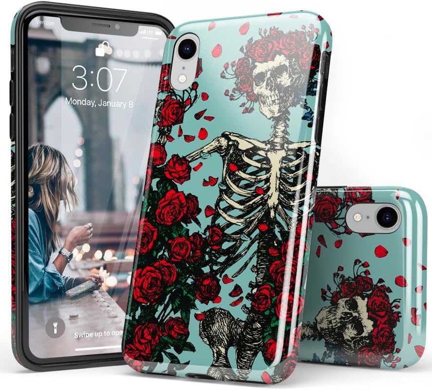 Casely iPhone XR Case | Forever Grateful | Grateful Dead Skeleton Floral | Classic Ultra Slim Design
