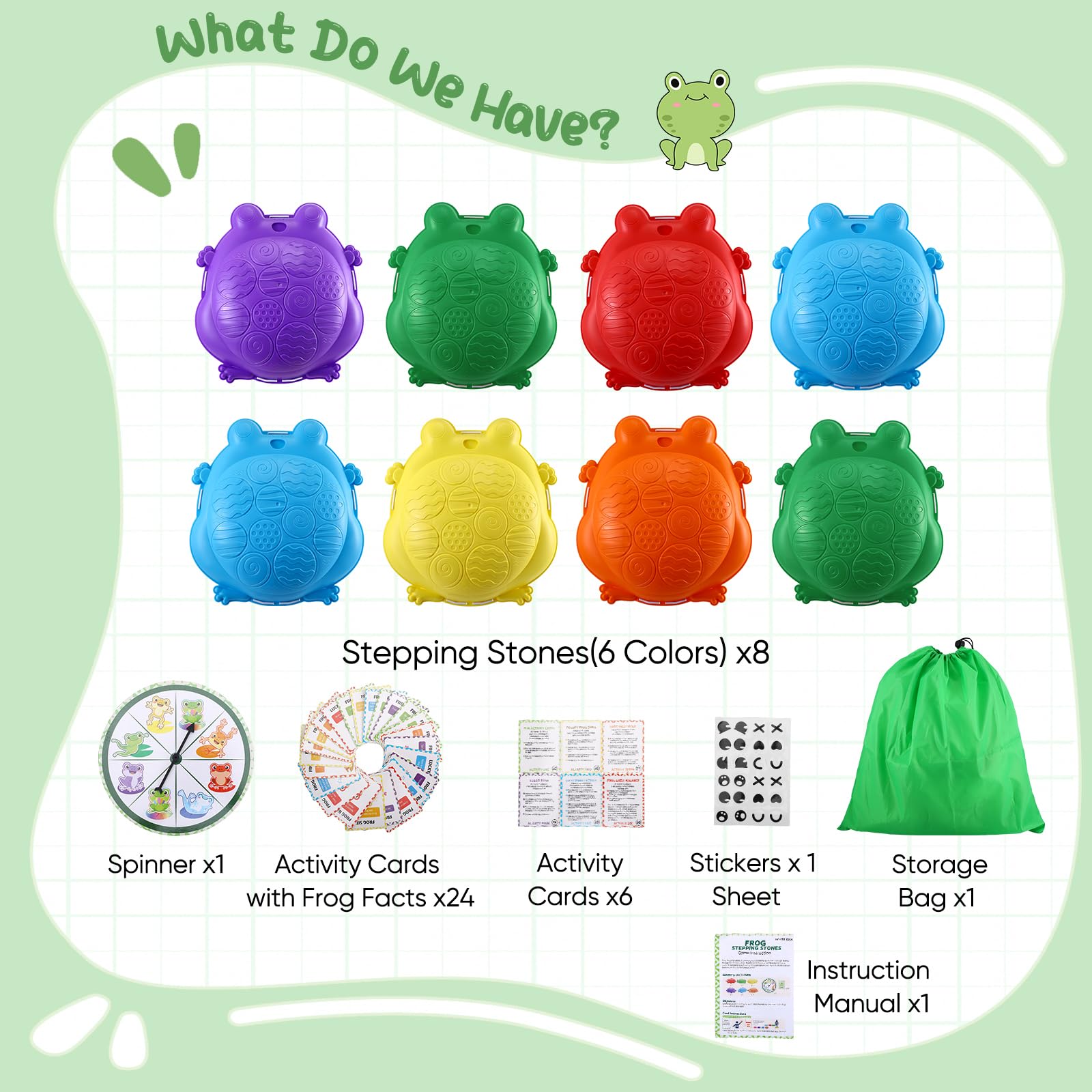 Jradse Piedras de Marcha Ranas para Niños, 8 Piezas de Cálculos Sensoriales Antideslizantes, Juego de Motricidad Interior/Exterior 3-8 Años, Desarrolla la Motricidad, Soporta 120kg - 3