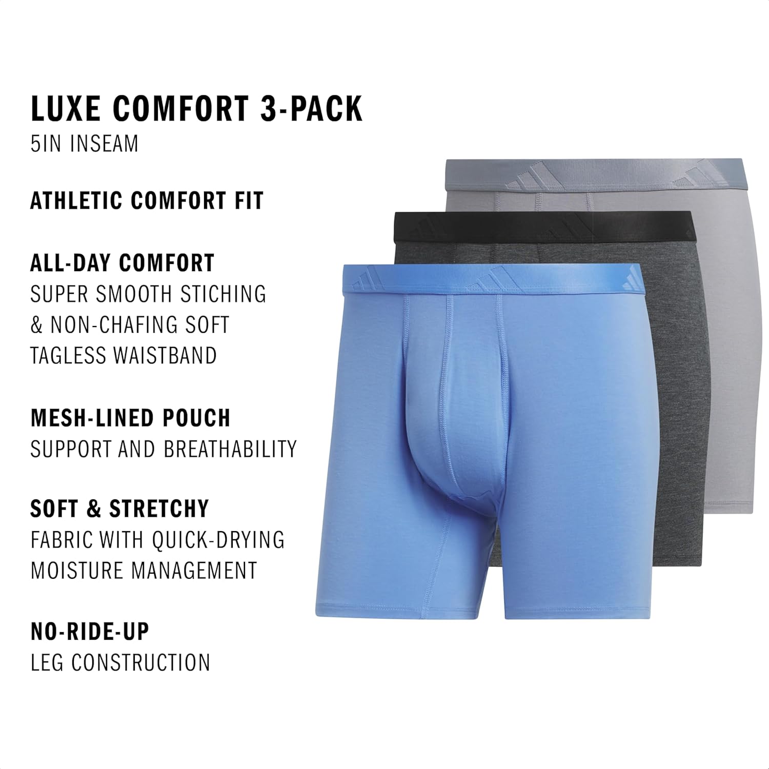 adidas mens Boxer Brief Underwear (3-pack) Luxe Comfort Ultra Soft Rayon Blend - Image 3