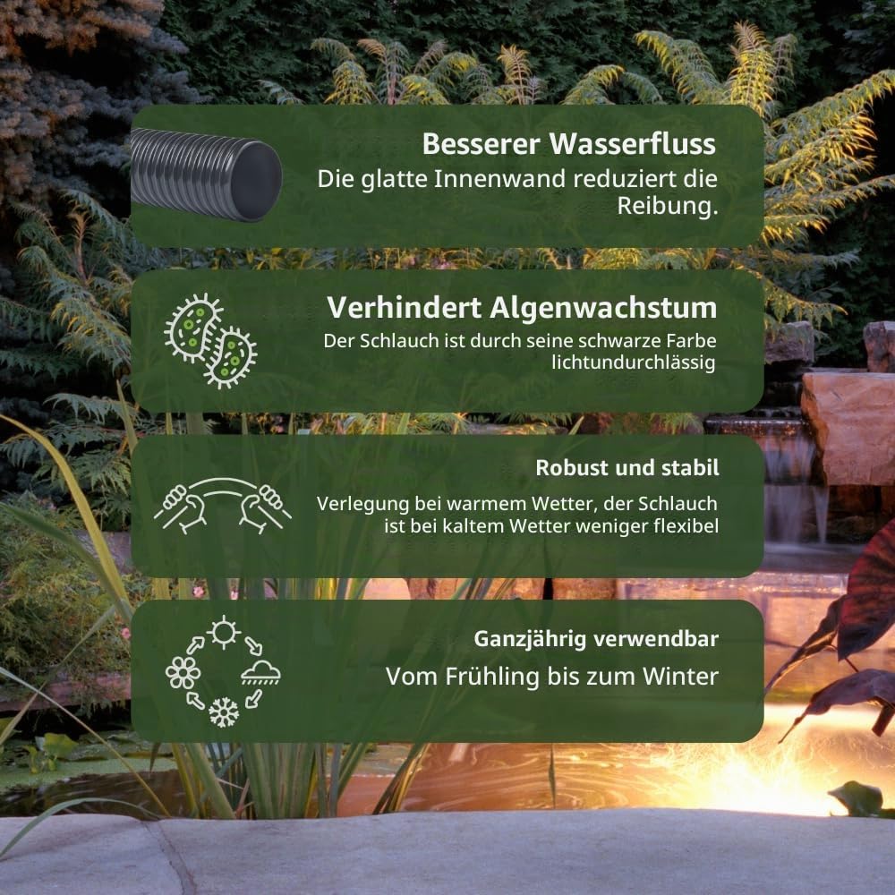 HeRo24 Spiralschlauch 38 mm – 10 m – flexibler Teichschlauch für Teiche & Bachläufe – knickfest & formstabil – ideal für Teichpumpen & Filteranlagen