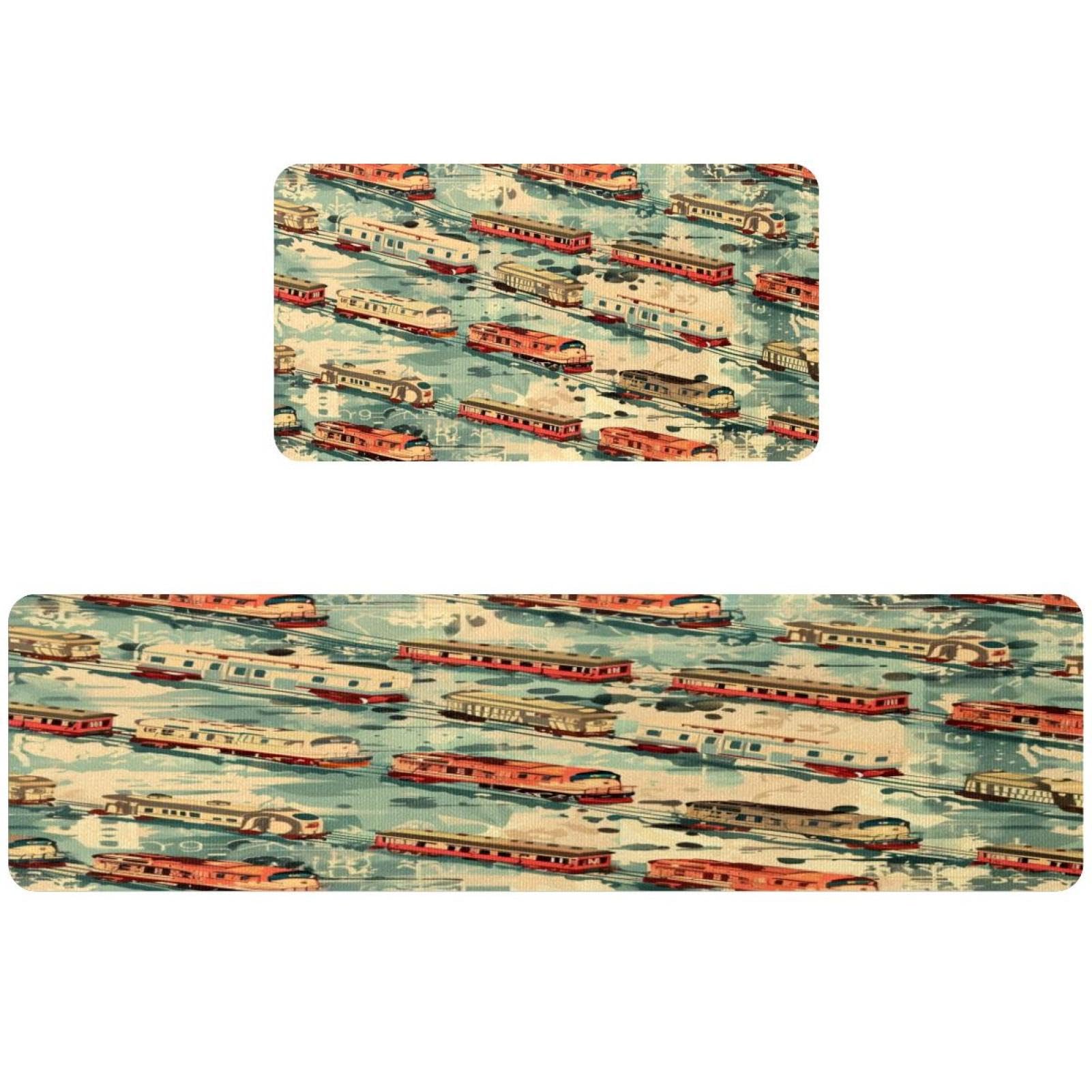 Tapete de cocina absorbente y antideslizante con diseño de ferrocarril lavable de dos piezas