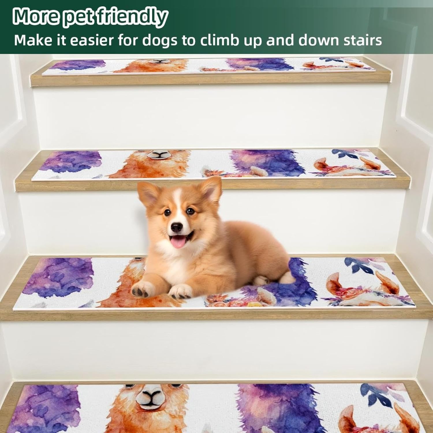 Stair Treads Non Slip Stair Runners for Wooden Steps Indoor, 15PCS 8"x30" Llamas (3) Carpet Treads for Wood Stairs Staircase Step Treads for Kids & Dogs, Stair Covers