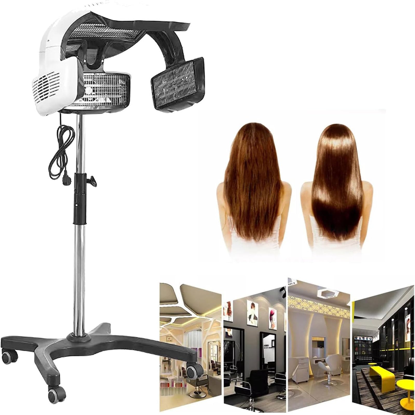 GYQSSD Orbiting Infrared Hair Dryer, Professional Hair Perm Color Accelerator Processor, Salon Spa Rolling Hair Steamer Conditioner, Temperature & Height Adjustable,FloorStand
