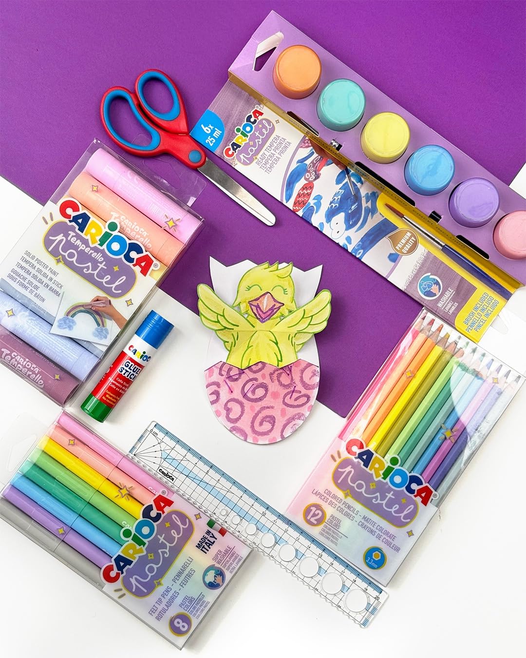Carioca Témperas sólidas Pastel Temperello| Perfectas para el Colegio Temperello | Colores brillantes y cubrientes | 8 piezas