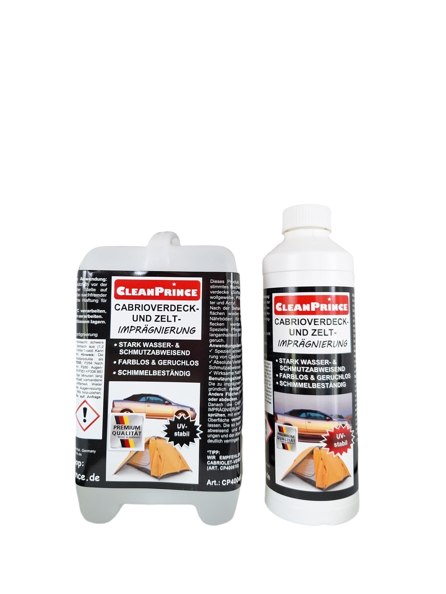 CleanPrince Cabrio- und Zelt-Imprägnierspray 2,5 Liter | Cabriolet Imprägnierung Verdeck Auto Gewebe Zelte Imprägniermittel Markisen farblos geruchlos schmutzabweisend UV-stabil
