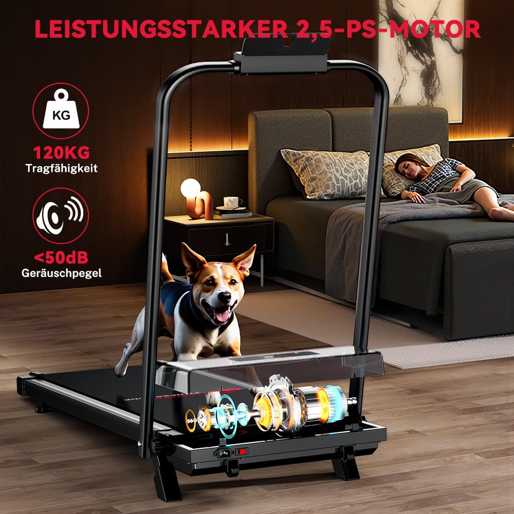 HomeFitnessCode Laufband Klappbar mit Neigung - Walking Pad für Zuhause Klein Laufpad mit Steigung Walkpad Untertisch Elektrisch Walking Band Gehband