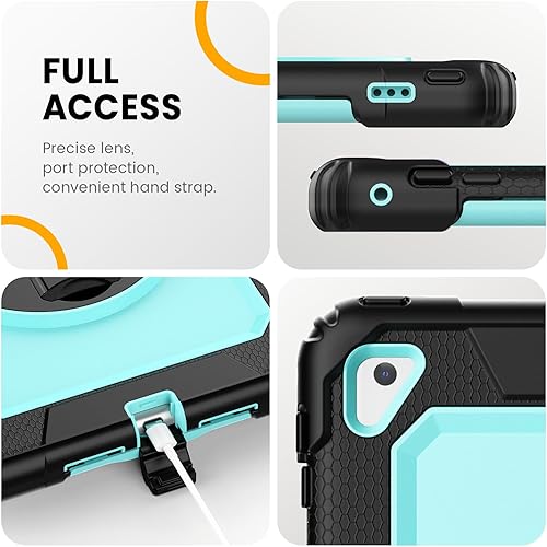 Miniatura 7 de Timecity Funda compatible con iPad de 65 generación, 9.7 pulgadas 20182017 con soporte giratoriocorrea de silicona de cuerpo completo + funda