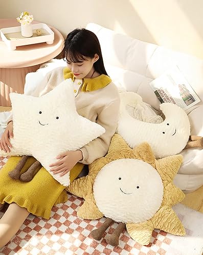 Miniatura 5 de Almohada de sofá con diseño de luna, estrella y sol  Almohada decorativa de soporte lumbar  Almohada decorativa suave de felpa (38,1 cm, Luna)