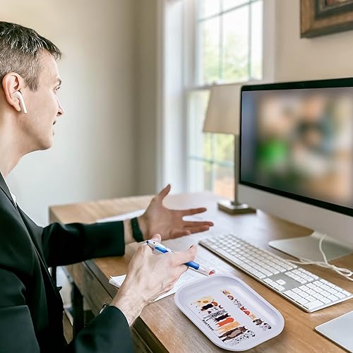 Miniatura 4 de Bandeja decorativa de metal, tamaño pequeño, 7 pulgadas, 5.5 pulgadas, bandeja de metal con bonito patrón de perro de dibujos animados para el hogar