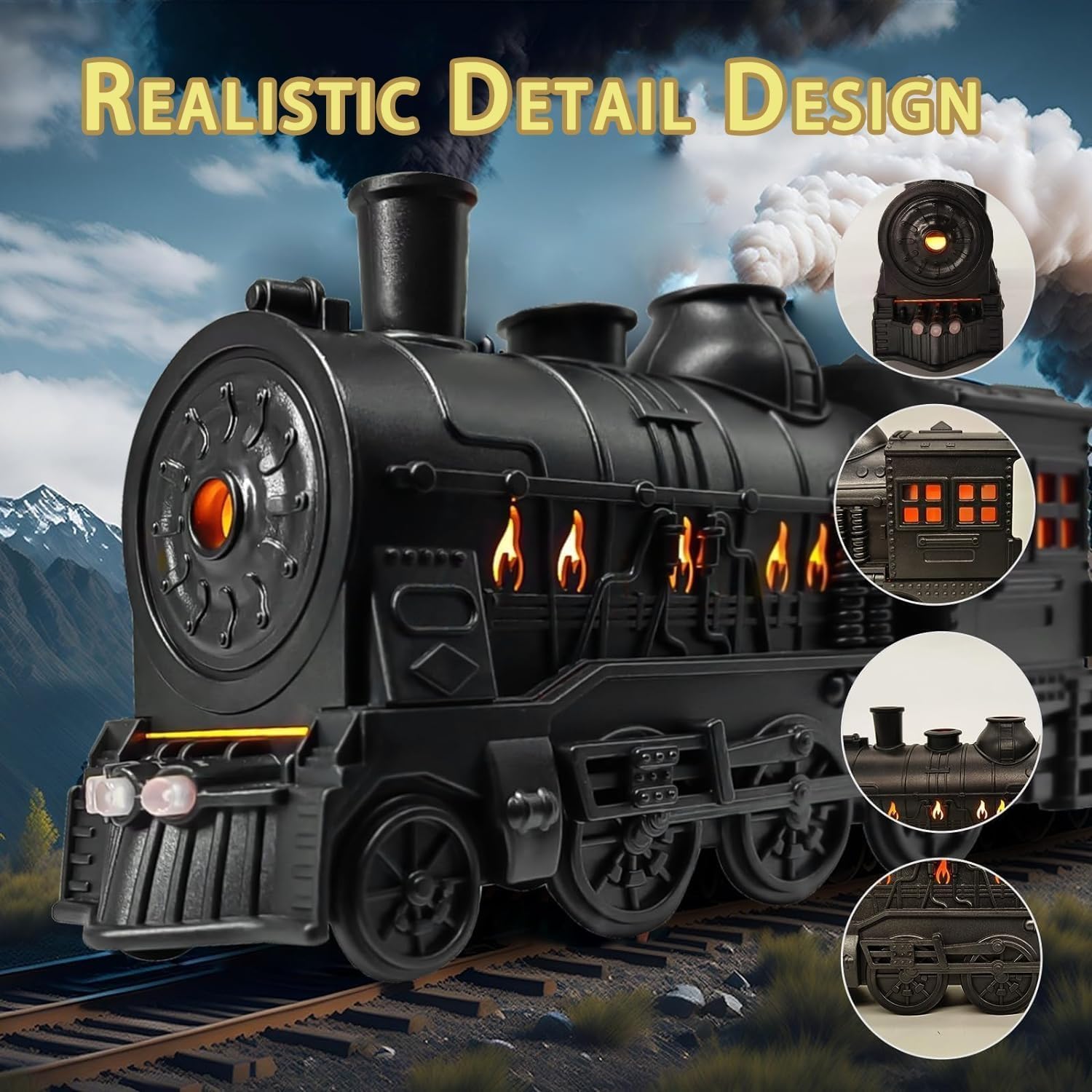 Humidifiers for Bedroom，Cool Quiet Steam Train Looking Mist Air Humidifier，Train diffuser，Remote control included(Black)