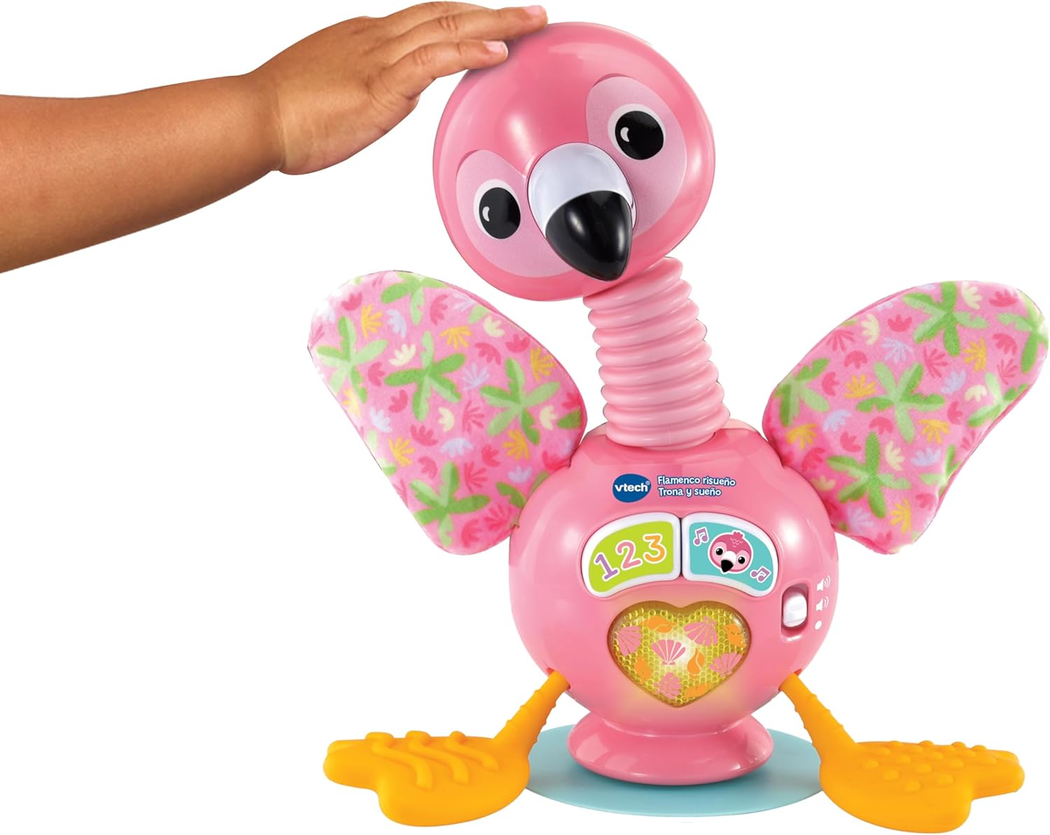 VTech -Baby Flamenco Laughing High Chair and Sleep, Toy for Babies from 6 Months, Interactive Buttons and Suction Base, ESP Version