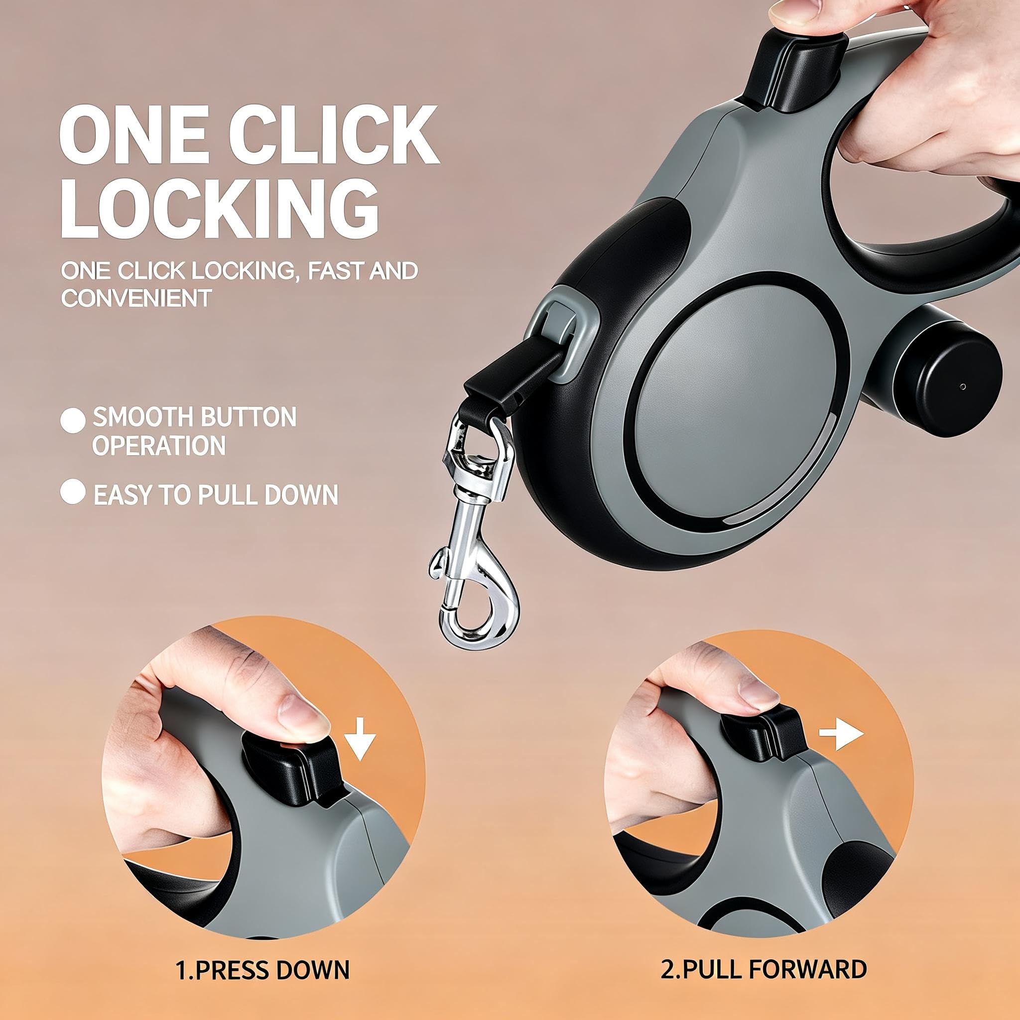 Angel Living Correa Retráctil para Perros de 8 m, con Botón de Bloqueo y Bolsa para Recoger los Excrementos, Antitorsión de 360°, Muy Resistente (hasta 50 kg)