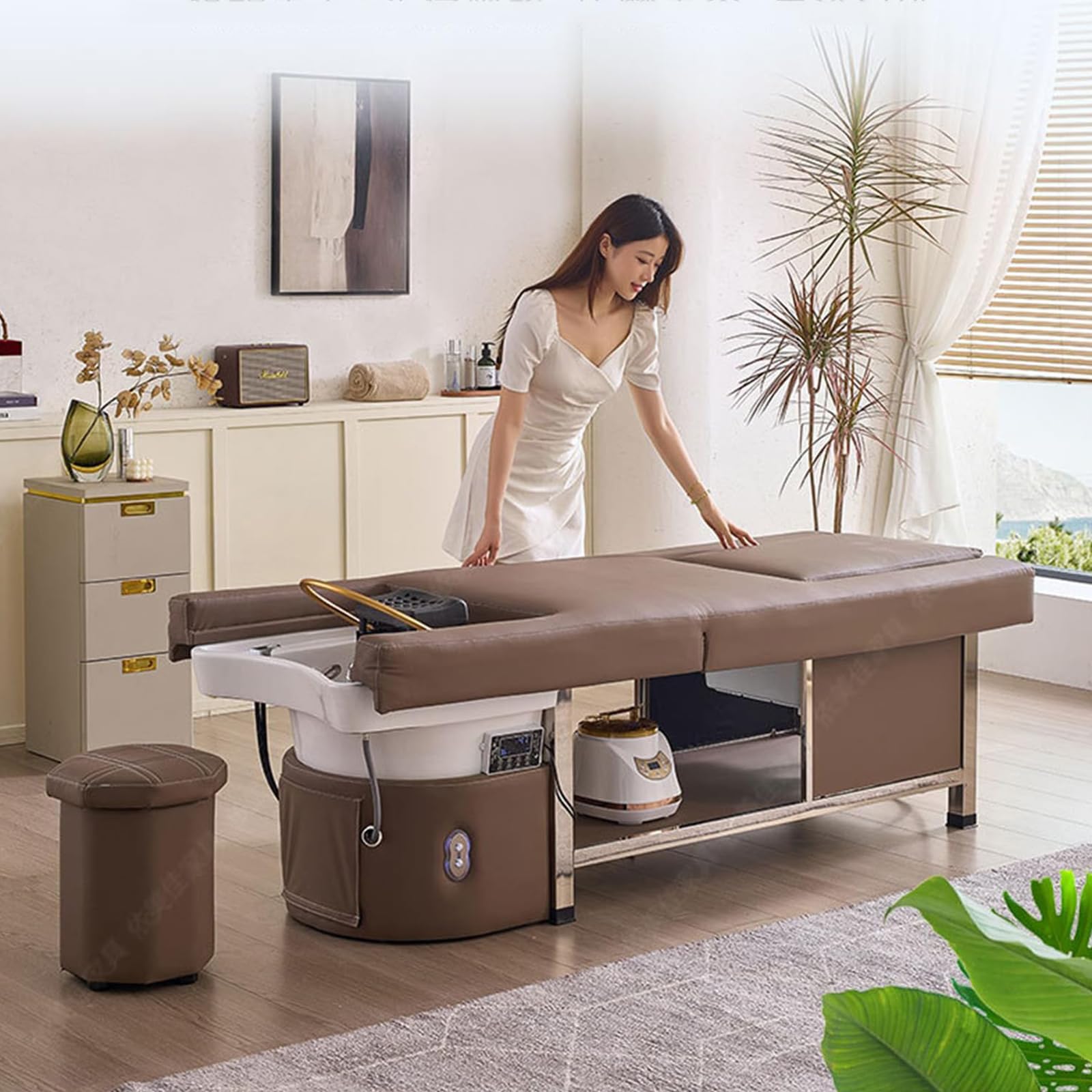 Amazon.co.jp : 電動背もたれ昇降式シャンプーベッド、燻蒸スパ洗面台