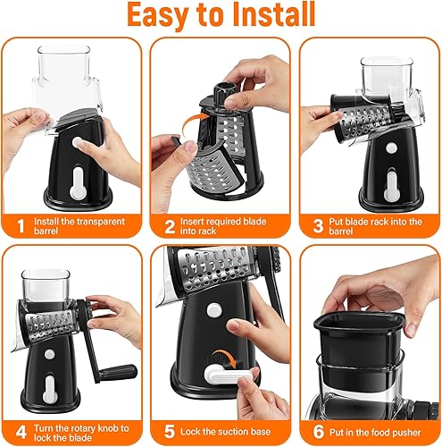 Miniatura 7 de Rallador giratorio de queso con manivela de mano con 5 cuchillas intercambiables, cortador de verduras para frutas y verduras, cortador de mandolina