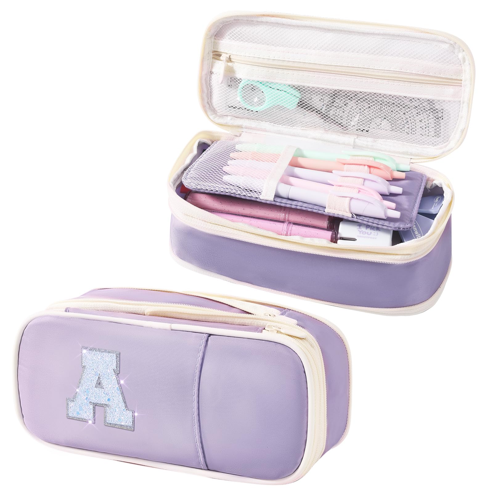 Janhavi Initial Large Capacity Premium Oxford Cute Aesthetic Pencil Case Pouch Bag Special School Supplies Colored Stationery Organizer Gifts for