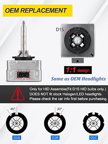 Miniatura 5 de LTONXEN Bombilla HID D1S para faros delanteros, bombillas de xenón blanco frío de 6000 K, 12 V, repuesto directo, bombilla HID de 35 W, combinación