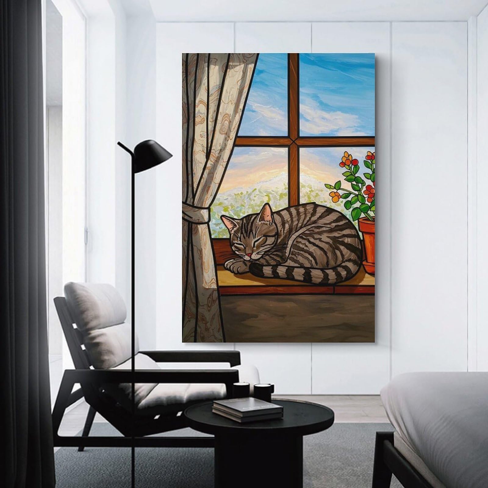 Junmoney Unframe-Style-2-2 Decorative Wall Artwork Sleeping Cat, 12X18inch(30X45cm), For Contemporary Homes, Apartments Or Offices, An Easy Choice For New Home Styling